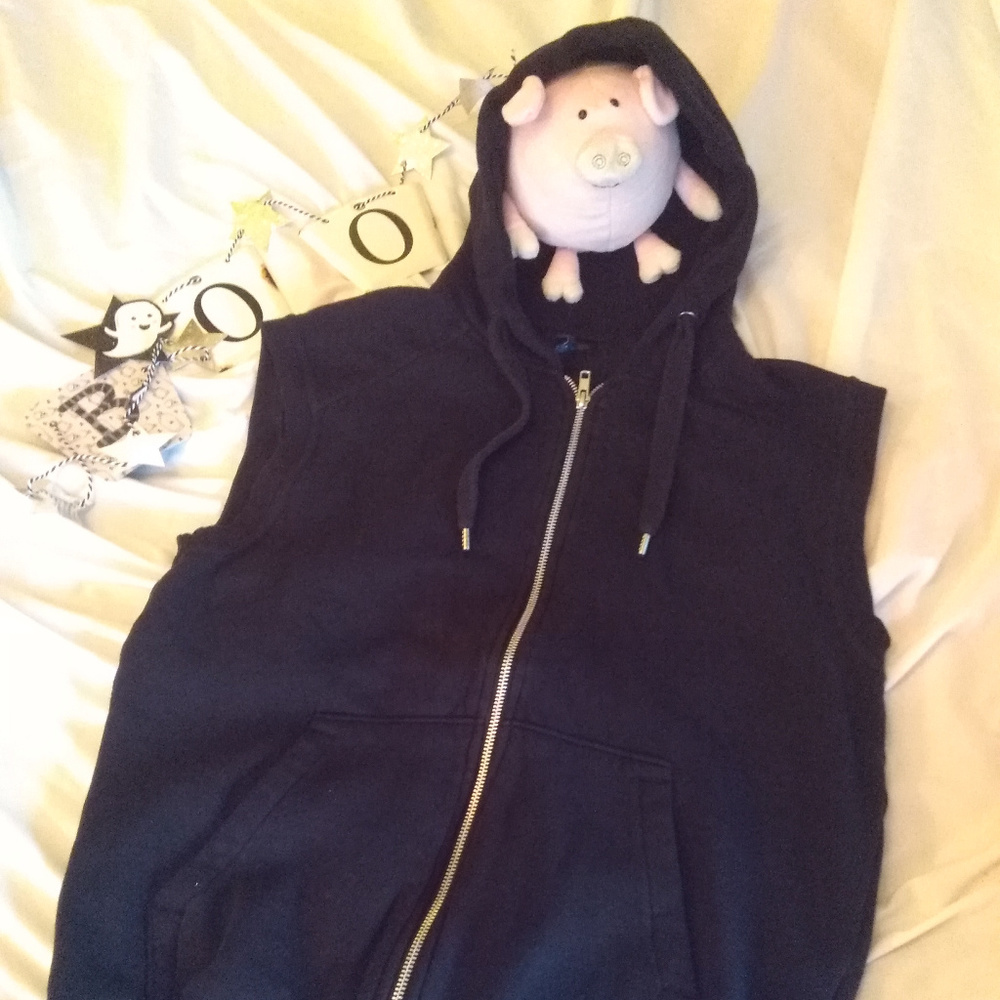 H & M sleeveless, zip, black hoodie